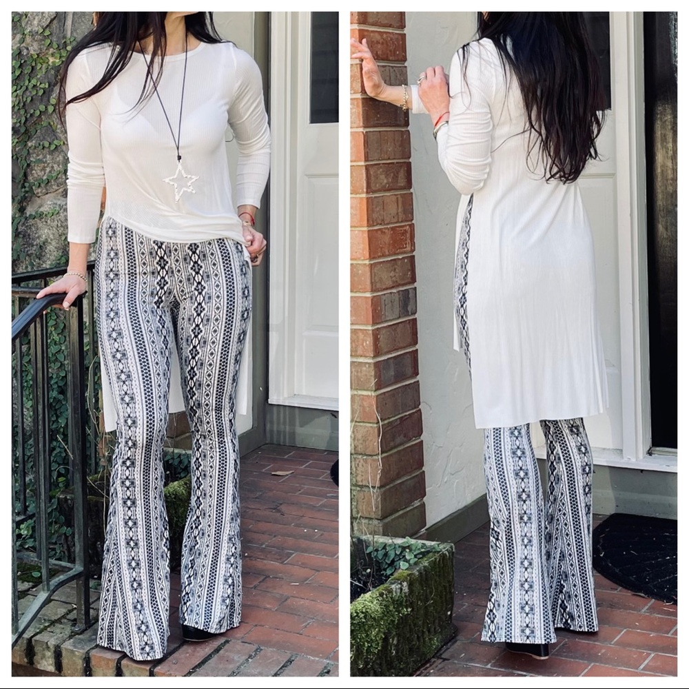 Ethnic print pull on fabulous bell bottom pants - Picture 3 of 5